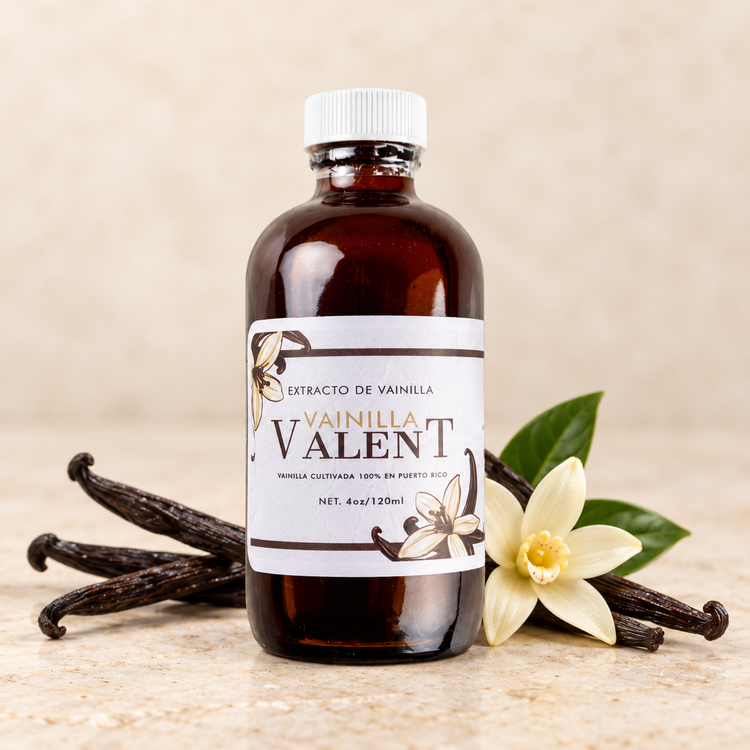 Vainilla Valent 4 oz con vainas y flor de vainilla